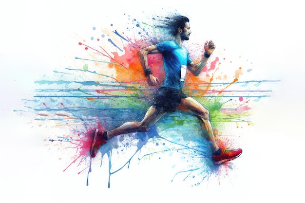 Marathon runner watercolor splash in action isolated on white background