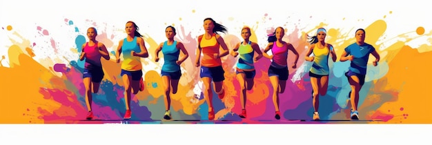 Marathon Running Colorful Illustration Run For Healthy Life Concept Generative Ai