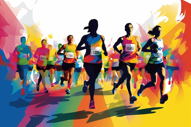 marathon winner finish vector background and group of runners for poster Generative AI