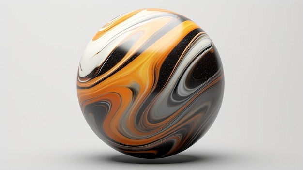 a marble ball with orange and yellow stripes.