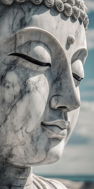 Photo marble buddha statue with serene expression against a clear sky