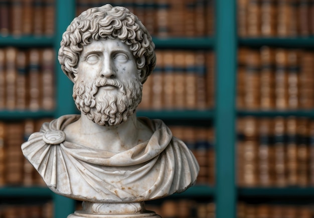 Photo marble bust of a bearded man in a library