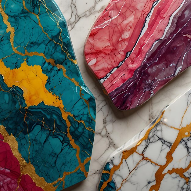 a marble counter top with a multicolored marble top