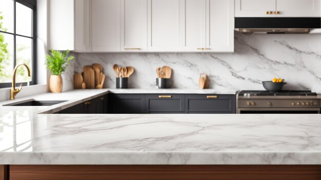 marble Counter with kitchen background