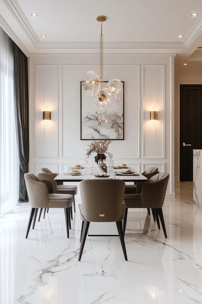 Photo marble floor dining room chandelier