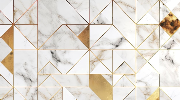 Marble and gold color seamless texture with geometric style background with Generative AI Technology