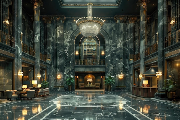 Marble Hallways Golden Glow Generative AI