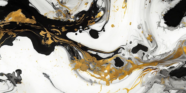 Marble Ink Abstract Art for Elegant White and Gold Background