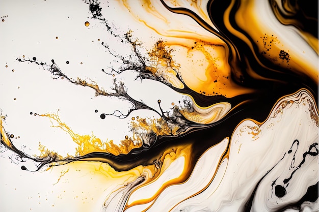 Marble ink abstract art from exquisite original painting for abstract background color white gold black Painting was painted on high quality paper texture to create smooth background Generative AI