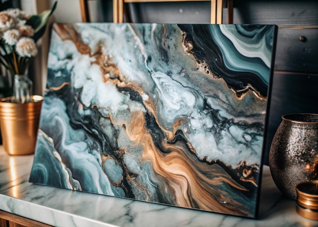 Photo marble ink abstract art from exquisite original painting for abstract background painting was painted on high quality paper texture to create smooth marble background pattern of ombre alcohol ink