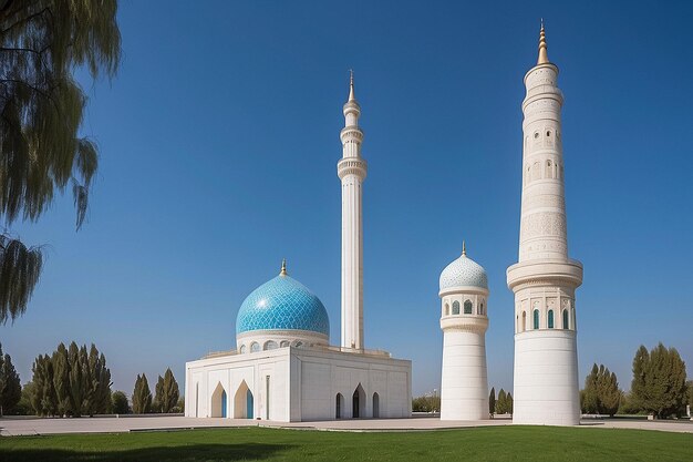 Photo marble minaret of minor mosque in tashkent under blue sky