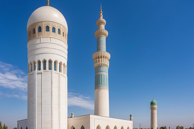 Photo marble minaret of minor mosque in tashkent under blue sky