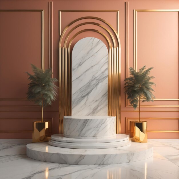 A marble podium with gold trim and gold trim.