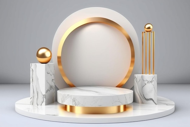 Marble podium with golden concept scene stage display for product presentation