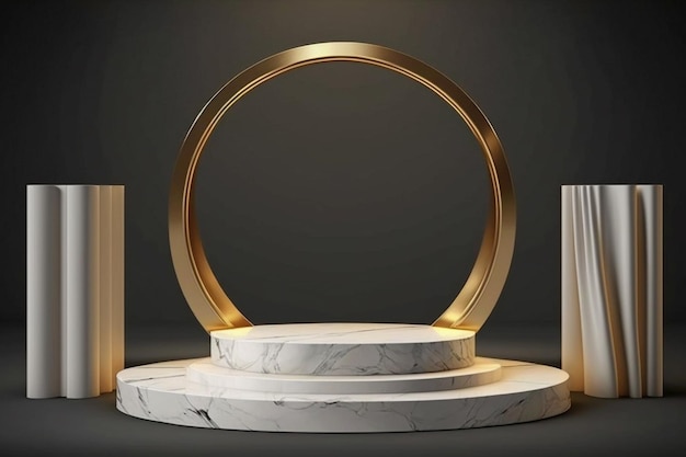 Marble podium with golden concept scene stage display for product presentation