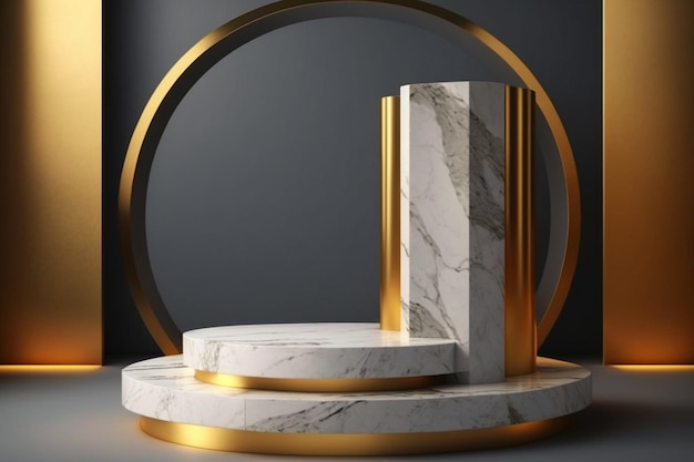 Marble podium with golden concept scene stage display for product presentation