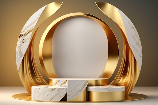 Marble podium with golden concept scene stage display for product presentation