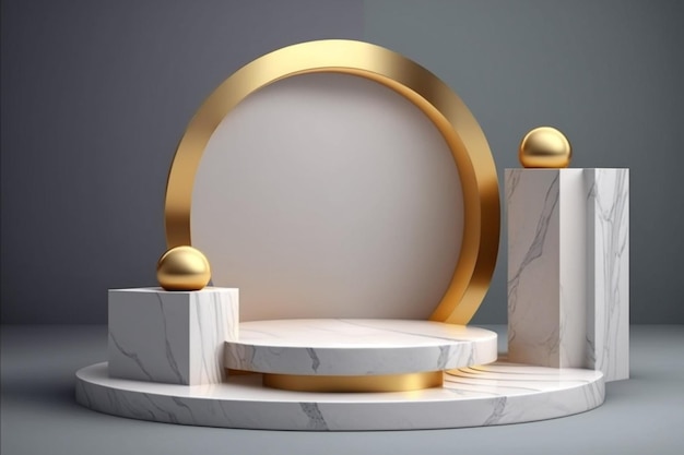 Marble podium with golden concept scene stage display for product presentation