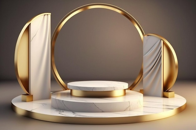 Marble podium with golden concept scene stage display for product presentation