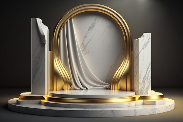 Marble podium with golden concept scene stage display for product presentation