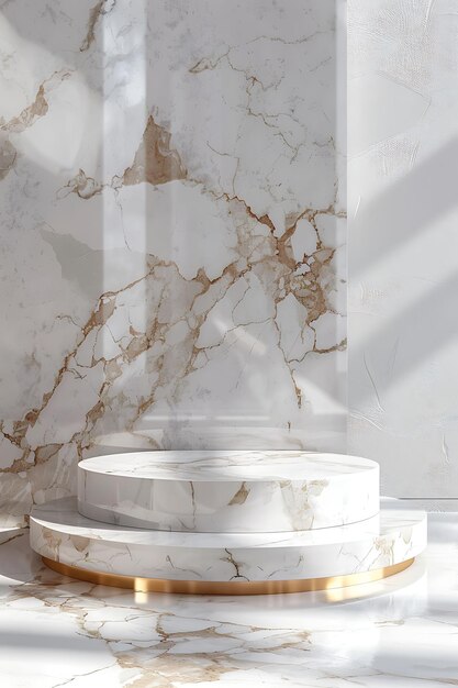 Photo marble podium with a luxurious and elegant texture two tier phone polidum and accessories photo