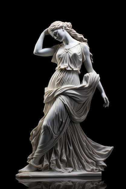 marble sculpture of Greek goddess on a black background