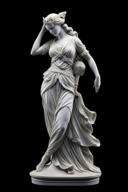 marble sculpture of Greek goddess on a black background