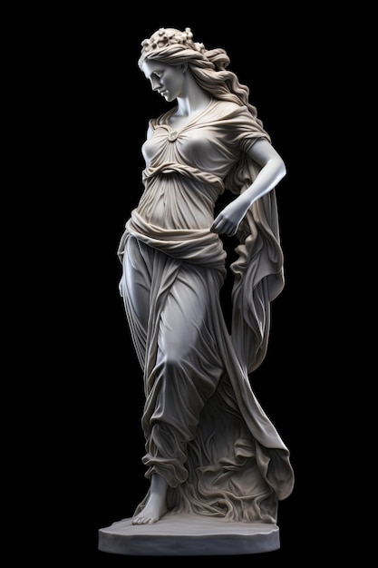 marble sculpture of Greek goddess on a black background