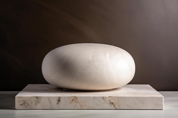 A marble sculpture sits on a marble slab.