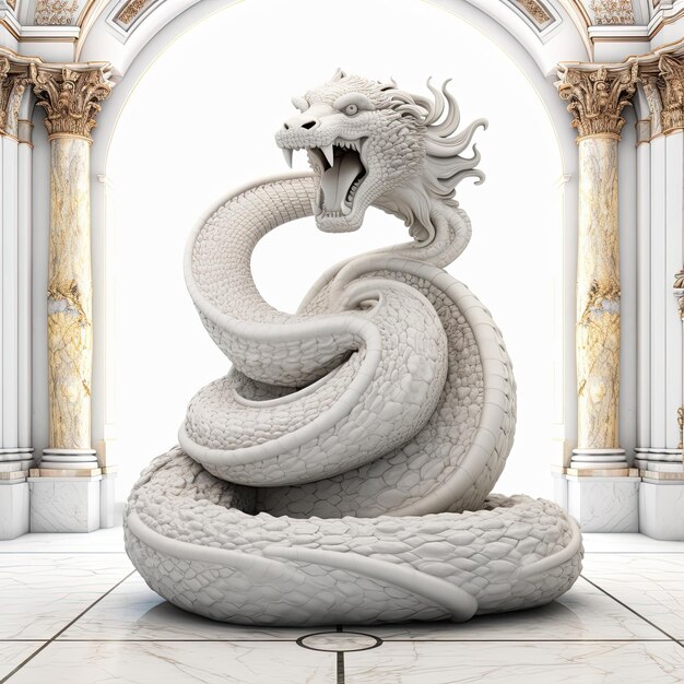 Marble sculpture of a snake in a detailed and elaborate style with a white background Generative AI