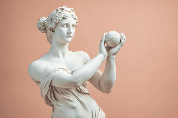 Marble statue of an ancient Greek goddess doing sports on pastel background Baseball player sculpture Beauty standards ideal body sports activity fitness sports advertising conceptAI generated