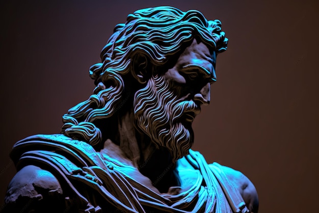 Marble statue of man over neon background