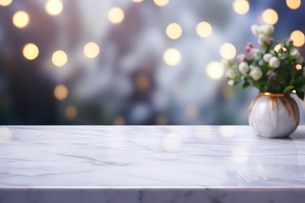 Marble Stone Tabletop With Blurred Bokeh Office Interior Space Background Mockup