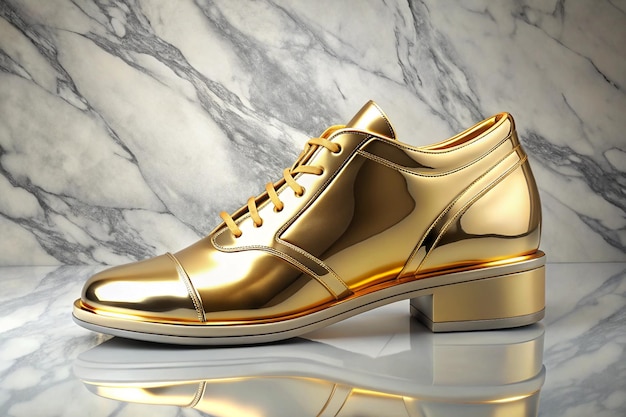 Marble surface gold detailed 3d shoe isolated on Marble background