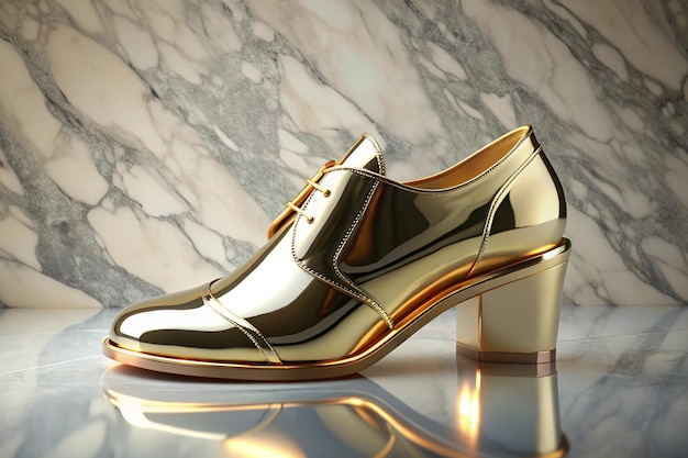 Photo marble surface gold detailed 3d shoe isolated on marble background