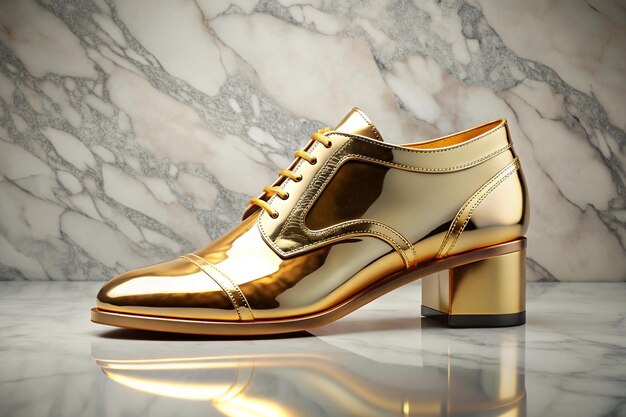 Marble surface gold detailed 3d shoe isolated on Marble background