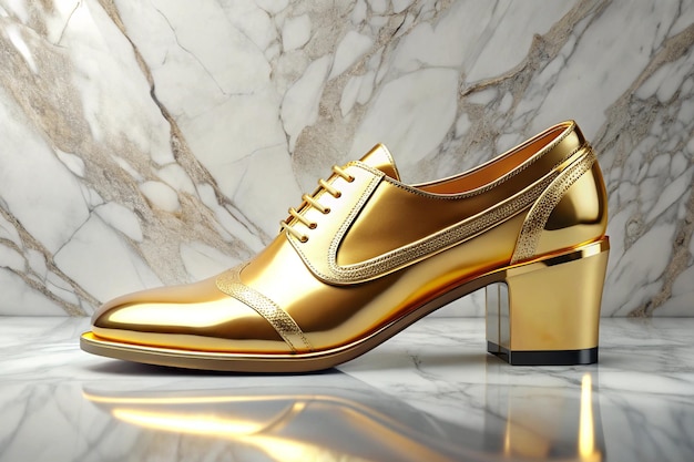 Marble surface gold detailed 3d shoe isolated on Marble background