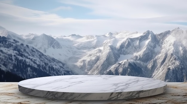 Marble surface table tabletop with cold mountain establishment for thing show off appear and mockup Creative resource AI Generated