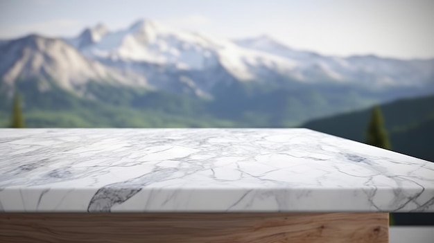 Marble surface table tabletop with cold mountain establishment for thing show off appear and mockup Creative resource AI Generated