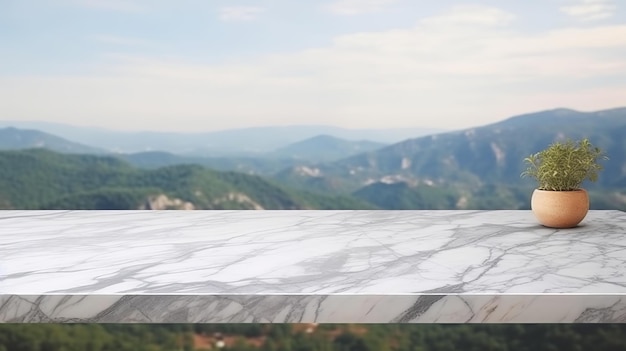 Marble surface table tabletop with cold mountain establishment for thing show off appear and mockup Creative resource AI Generated