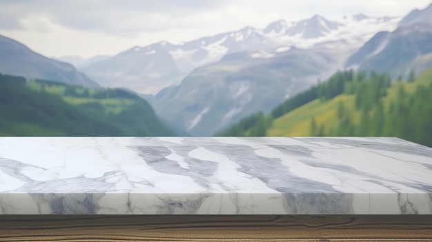 Marble surface table tabletop with cold mountain establishment for thing show off appear and mockup Creative resource AI Generated