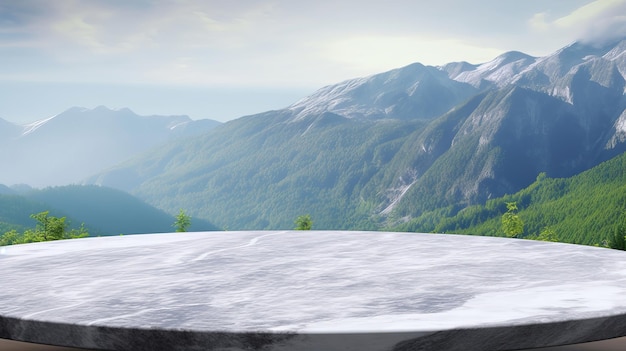 Marble surface table tabletop with cold mountain establishment for thing show off appear and mockup Creative resource AI Generated