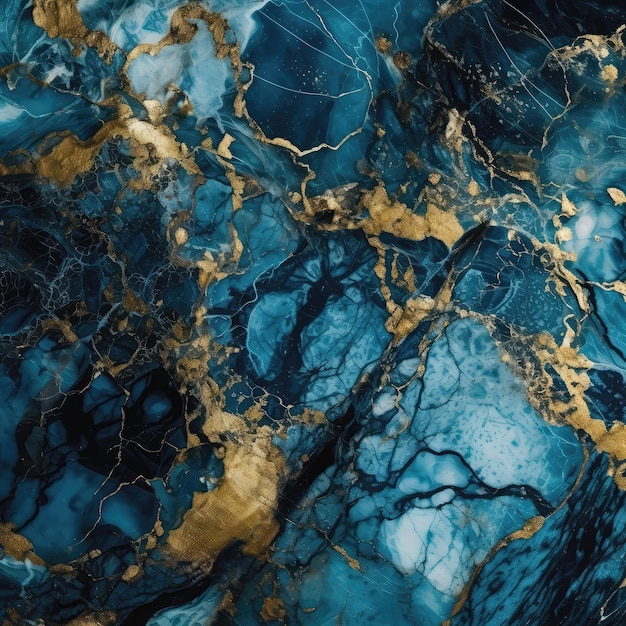 Marble Surface Texture Background Vibrant Blue Marble With Gold And White Veining Generative AI