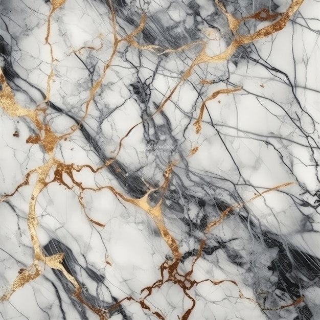 Marble Surface Texture Background White Marble With Gold And Gray Veining Generative AI