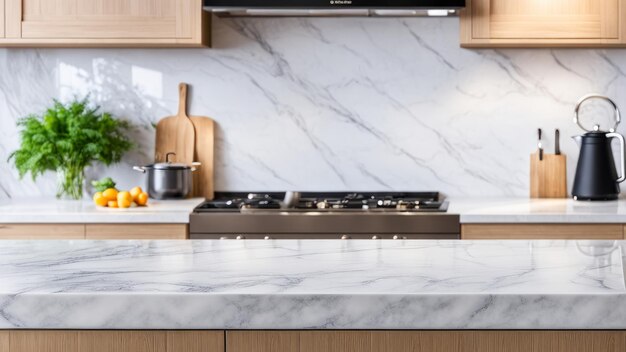 marble table top on kitchen room background cooking concept