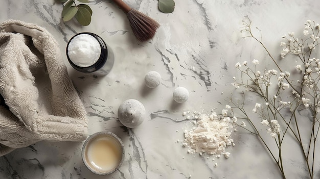 a marble table with a bottle of soap and a bottle of soap