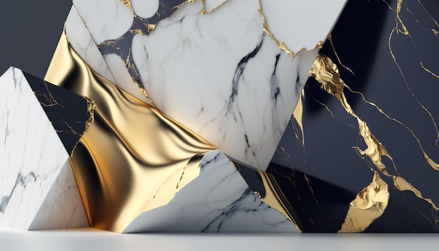 A marble table with gold and black marbles