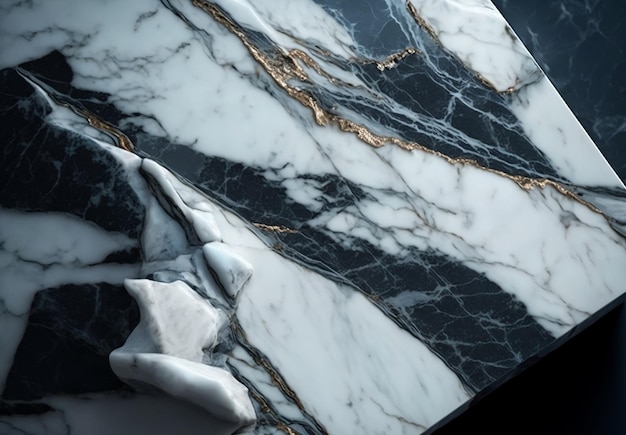 A marble table with a gold leaf pattern.