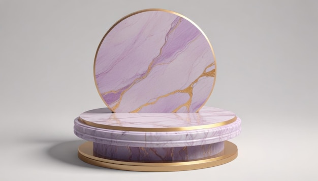 a marble table with a large purple and white marble base