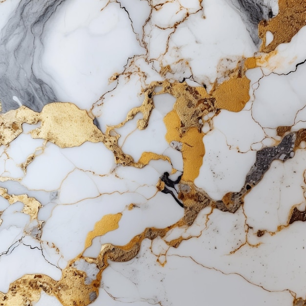 marble with gold leaf detail and a black bird on it generative ai